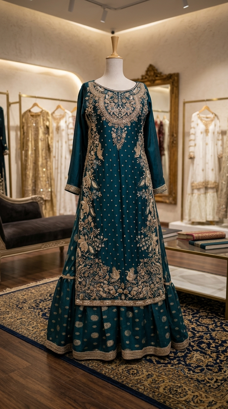 The Midnight Teal Heritage Sharara Set