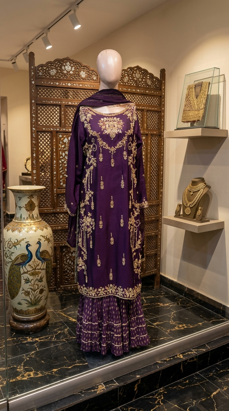 Royal Purple Embroidered Sharara Set